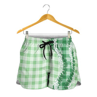 Green Hawaii Palaka Shorts for Women Hawaiian Honohono Lei