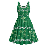 Green Hawaii Palm Tree Hibiscus Midi Dress Fantasy Summer Vibe LT01 Green - Polynesian Pride