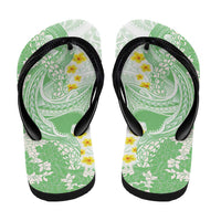 Green Hawaii Shark Tattoo Flip Flops Puakenikeni Lei Plumeria Polynesian Pattern