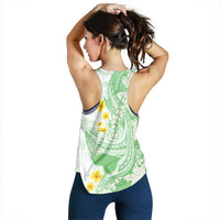 Green Hawaii Shark Tattoo Women Racerback Tank Puakenikeni Lei Plumeria Polynesian Pattern