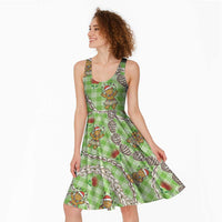 Green Palaka Hawaii Mele Kalikimaka Midi Dress Ohia Lehua Shell Leis Funny Gingerbread Santa - Polynesian Pride