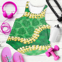Green Palaka Hawaii Mele Kalikimaka Women Racerback Tank Ohia Lehua Monstera Puakenikeni Lei LT14 Green - Polynesian Pride