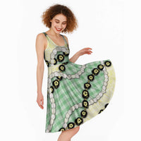 Green Palaka Hawaii Midi Dress Kukui Nut Pikake Lei Hawaiian Tapa Pattern - Polynesian Pride