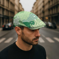 Green Palaka Japanese Traditional Jeff Hat Asanoha Seigaiha Sakura Motif - Polynesian Pride