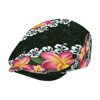 Green Polynesia Jeff Hat Plumeria With Hibiscus Pattern Tropical Vibes LT14 - Polynesian Pride