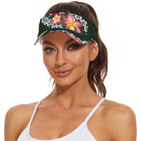 Green Polynesia Sun Visor Cap Plumeria With Hibiscus Pattern Tropical Vibes