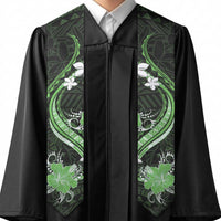 Green Polynesian Pattern With Tropical Flowers Graduation Stole