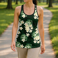 Green Tropical Hawaii Hollow Tank Top Seamless Monstera Plumeria Hawaiian Pattern - Polynesian Pride