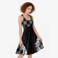 Hawaii Aloha Plumeria Lei Black Palaka Midi Dress - Polynesian Pride