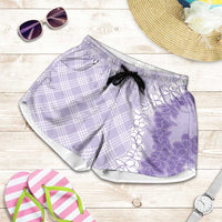 Hawaii Aloha Plumeria Lei Lavender Palaka Shorts for Women - Polynesian Pride