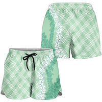 Hawaii Aloha Plumeria Lei Mint Palaka Shorts for Women - Polynesian Pride