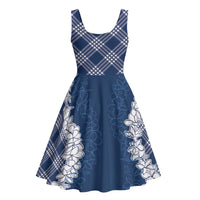 Hawaii Aloha Plumeria Lei Navy Palaka Midi Dress - Polynesian Pride