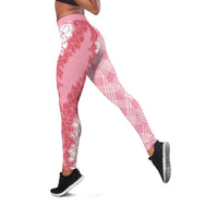Hawaii Aloha Plumeria Lei Pink Palaka Leggings - Polynesian Pride