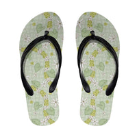 Hawaii Anthurium Tiare Pikake Lei Flip Flops Sage Green Lauhala Art Pattern
