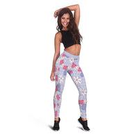 Hawaii Anthurium Tiare Pikake Lei Leggings Poni Lauhala Art Pattern LT01 - Polynesian Pride