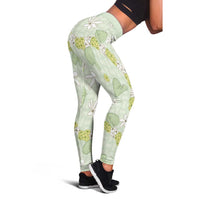 Hawaii Anthurium Tiare Pikake Lei Leggings Sage Green Lauhala Art Pattern