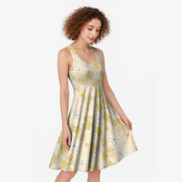 Hawaii Anthurium Tiare Pikake Lei Midi Dress Melemele Lauhala Art Pattern