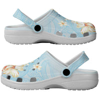 Hawaii Hibiscus Plumeria Blue Clogs Shoes Polynesian Pattern