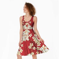 Hawaii Hibiscus Plumeria Red Midi Dress Polynesian Pattern