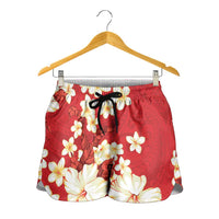 Hawaii Hibiscus Plumeria Red Shorts for Women Polynesian Pattern