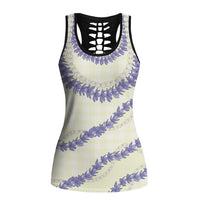 Hawaii Honohono Palaka Motifs Hollow Tank Top Hawaiian Orchid Lei