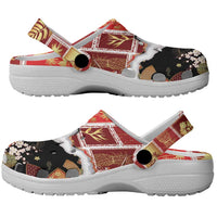 Hawaii Japanese Culture Black Clogs Shoes Spring Cranes Aloha Pattern