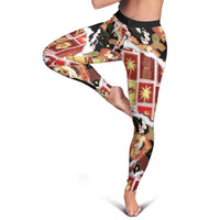 Hawaii Japanese Culture Black Leggings Spring Cranes Aloha Pattern