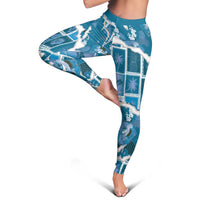 Hawaii Japanese Culture Blue Leggings Spring Cranes Aloha Pattern