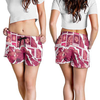 Hawaii Japanese Culture Pink Shorts for Women Spring Cranes Aloha Pattern