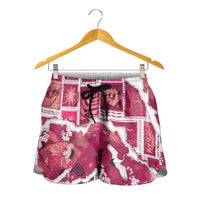 Hawaii Japanese Culture Pink Shorts for Women Spring Cranes Aloha Pattern