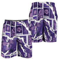 Hawaii Japanese Culture Purple Shorts for Men Spring Cranes Aloha Pattern