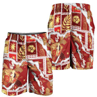 Hawaii Japanese Culture Red Shorts for Men Spring Cranes Aloha Pattern