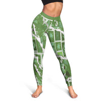 Hawaii Japanese Culture Sage Green Leggings Spring Cranes Aloha Pattern