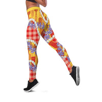 Hawaii Kahili Palaka Motifs Leggings Hawaiian Honohono Pikake Lei