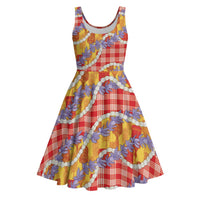 Hawaii Kahili Palaka Motifs Midi Dress Hawaiian Honohono Pikake Lei
