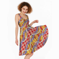 Hawaii Kahili Palaka Motifs Midi Dress Hawaiian Honohono Pikake Lei
