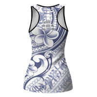 Hawaii Plumeria Lokelani Pikake Lei Hollow Tank Top Navy Blue Polynesian Tattoo