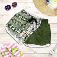 Hawaii Plumeria Tribal Vintage Shorts for Women Special Green