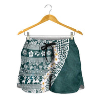 Hawaii Plumeria Tribal Vintage Shorts for Women Special Turquoise