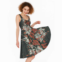 Hawaii Tartan With Hibiscus Midi Dress Polynesian Pattern Vintage