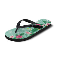 Hawaii Tropical Flowers Flip Flops Polynesian Tattoo Mint Green