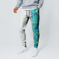 Hawaii Tropical Plant Teal Jogger Pants Vibrant Polynesian Pattern