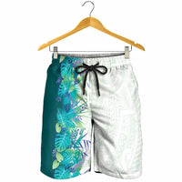 Hawaii Tropical Plant Teal Shorts for Men Vibrant Polynesian Pattern