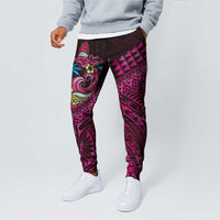 Hawaiian Abstract Sea Turtle Jogger Pants Polynesian Tapa Art and Kakau Tattoo Pink WaterColor - Polynesian Pride