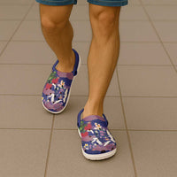 Hawaiian and Japanese Culture Together Clogs Shoes Blue Ohia Lehua Plumeria and Sakura Blooming LT03 - Polynesian Pride