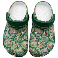 Hawaiian and Japanese Culture Together Clogs Shoes Hawaiian Island Shapes with Japanese Landscape Green Color LT03 Green - Polynesian Pride