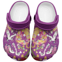 Hawaiian and Japanese Culture Together Clogs Shoes Kakau Tribal Pattern and Irezumi Art Purple Color