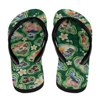 Hawaiian and Japanese Culture Together Flip Flops Hawaiian Island Shapes with Japanese Landscape Green Color LT03 - Polynesian Pride