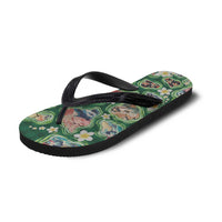 Hawaiian and Japanese Culture Together Flip Flops Hawaiian Island Shapes with Japanese Landscape Green Color LT03 - Polynesian Pride