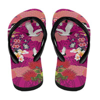 Hawaiian and Japanese Culture Together Flip Flops Pink Ohia Lehua Plumeria and Sakura Blooming LT03 - Polynesian Pride